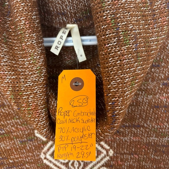 #250 Roper Bohemian Embroidered Cowl Neck Sweater - Picture 3 of 7